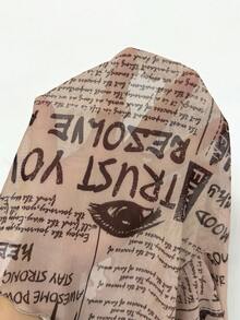 Coolane 女士秋季四季复古街头风报纸图案弹力露肩不对称领口上衣 - 彩色 - 查看 6