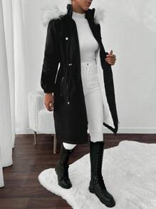 EURMUSE 女士可拆卸毛领连帽衬里大衣、派克大衣、厚重