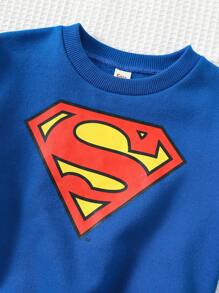 Cozy Pixies SUPERMAN X Cozy Pixies 2 pezzi Set di maglia a girocollo a maniche lunghe e mantella con motivo supereroe per bambini, colore unito, adatto per autunno/inverno