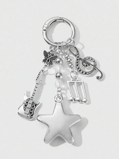 Anime 1pc Y2K Versatile Exquisite High-End Music Festival Silver Musical Instrument Mini Note Guitar Butterfly CCB Star DIY Keychain & Keyring Bag Charm, Suitable For Women, Daily Wear, Holiday Gift