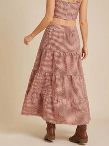WESTFADE Cotton Blend Gingham High Waist Ruffle Tiered Maxi Skirt Back To School Fall Clothes Country Summer Beach Vacation - Multicolor - View 2