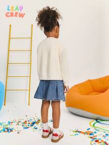 SHEIN Young Girls' Casual Knitted Mid-Length Cardigan, Girls Knit Cardigan, Girls Knitted Sweater,In Fall/Winter - Apricot - View 2