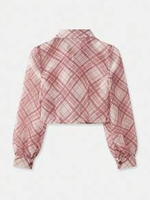 lacRébo 复古风透明格纹泡泡袖衬衫 返校节上衣 秋季女装 返校节上衣 外出上衣 秋冬