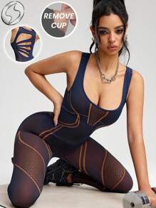 Innovista 女士无缝两吨彩色健身连体衣，内置胸罩，可拆卸垫，几何赛车条纹运动弹力瑜伽健身连体衣，连体运动服，网眼镂空透气秋季运动紧身衣，收腹设计，运动休闲连体衣，办公室到健身房，居家办公，跑步，骑行，HIIT 训练，舒适运动，有氧运动，自行车，CrossFit