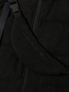 2件套男童休闲灯芯绒加厚立领无袖加厚背心外套套装，含斜挎包，秋冬季，黑色 - 黑色 - 查看 5