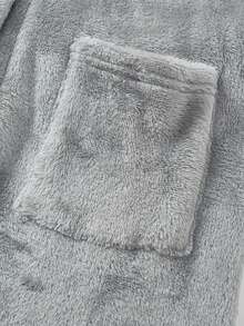 SHEIN Tween Boys' Grey Flannel Hooded Bathrobe,Autumn Casual Lounge Comfortable Plush Mid-Length Open Front Robe,Soft Fleece Loungewear For Kids Winter - Grey - View 7
