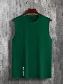 Manfinity Homme Men's Letter Print Crew Neck Casual Loose Tank Top - Dark Green - View 3