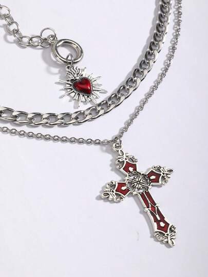 Grunge Punk Women's Fashion Cross Pendant Necklace, Suitable For Daily Wear