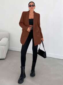 EURMUSE Expertly Tailored Double Breasted Structured Suit Jacket - Dark Grey - View 4