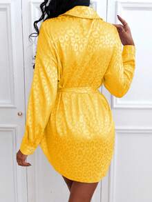 Zolique Fashionable Commuter Leopard Jacquard Long Sleeve Shirt Fall Cloth For Women