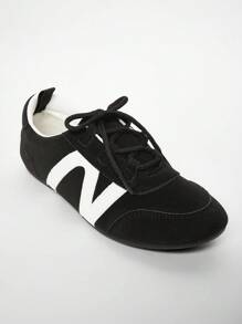 Solezae 女士舒适花卉印花平底日常梦幻休闲基本款可爱 PU 粉色芭蕾运动鞋 - 黑色 - 查看 7