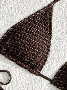 Swim Vcay Swimsuits For Woman Summer Beach Mono Bikini Set Smocked Micro Triangle Bra & Tie Side Bottom 2 Pieces Bikini - Coffee Brown - View 4