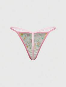 ROMWE Fairycore Fairy Embroidered Floral Bow Contrast Color Underwire Lingerie Set For Women - Multicolor - View 5