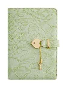 SHEIN 1PC Embossed Heart Lock Design Notebook, Suitable For Daily Diary, Men/Women Work And Travel Memo Password Notebook, With Lock And Key School Supplies, Back To School - A5 - View 7
