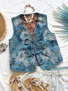 Soleia Women's Casual Vacation, Beach Wedding Guest, Graduation, St. Patrick's Day, Spring Break, Easter, Music Festival Elegant Bohemian Tropical Bowknot Strap Vest, Retro Jacket Top For Autumn/Winter