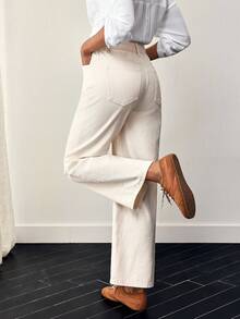 EMERY ROSE Casual Loose Straight Leg Washed Denim Jeans Thickened Denim - Beige - View 3