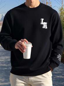 EURMUSE Men Cottonline Letter Printed Crew Neck Regular Sweatshirt - Black - View 1