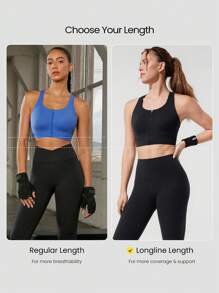 GLOWMODE Hot Take 吸汗高压缩前拉链模压泡沫罩杯交叉多带后背 U 领运动文胸中等强度跑步慢跑训练健身房锻炼 - 黑色 - 查看 8