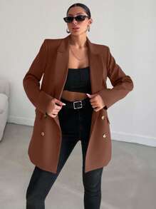 EURMUSE Expertly Tailored Double Breasted Structured Suit Jacket - Dark Grey - View 5