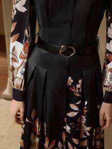 MOTF PREMIUM 花卉印花腰带连衣裙 - 黑色 - 查看 2