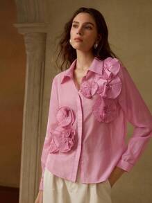MOTF PREMIUM PLISSE STEREO FLOWER DETAIL SOLID SHIRT - Mauve Purple - View 4