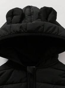 SHEIN Baby Boy Cotton Padded Vest With Hood And Ear Design, Black Color, Casual Style For Outings, Home Leisure, And Party Occasions, Suitable For Winter Hooded Baby Vest Baby Boy Winter Vest Toddler Vest Baby Boy Vest Baby Vest With Hood Black Baby Vest Baby Bear Vest Fall - Black - View 4
