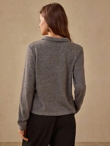 Wildy Camiseta elegante para mujer de manga larga, tipo polo, de unicolor, versátil y casual, para uso en el oeste, en color gris, para mujer, estilo vaquero, ropa de otoño para mujer, estilo chic occidental, camisa abotonada de otoño, para mujer, ropa de trabajo, ropa de oficina para mujer, maestra