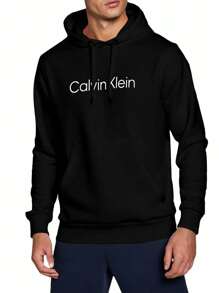 Calvin Klein Men's Drop Shoulder Long Sleeve Pocket Drawstring Hooded Sweatshirt - Black - View 1