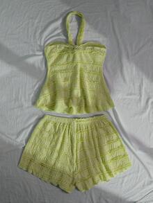 Lunelith SHEIN Lunessa Women's Solid Color Halter Top And Shorts 2 Pieces Set