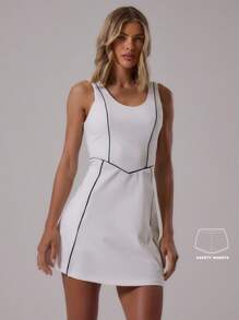 Musera Sport 方领撞色滚边 A 字型网球裙 Musera Sport 高腰撞色滚边修身短裤活力健身夏季 Padel 俱乐部健身房健身