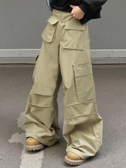 Men's Fashion Streetwear Loose Pleated Casual Baggy Multi-Pocket Cargo Pants