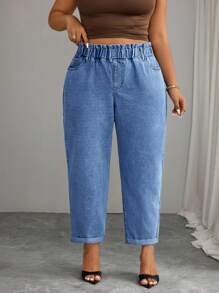 Elenzga Plus Size Casual Daily Wear Denim Jeans - Medium Wash - View 5