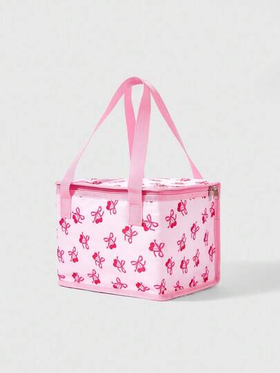 Kawaii 1 pieza Bolsa de almuerzo aislada con estampado de cerezas rosas estilo kawaii