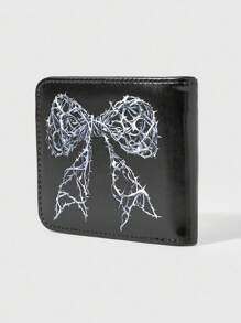 ROMWE Kawaii 1pc Gothic Thorn Vine & Bow Print Bifold Casual Short Wallet, Portable Zipper Coin Purse, Punk Style Pocket Purse, Unisex, Halloween - Black - View 5