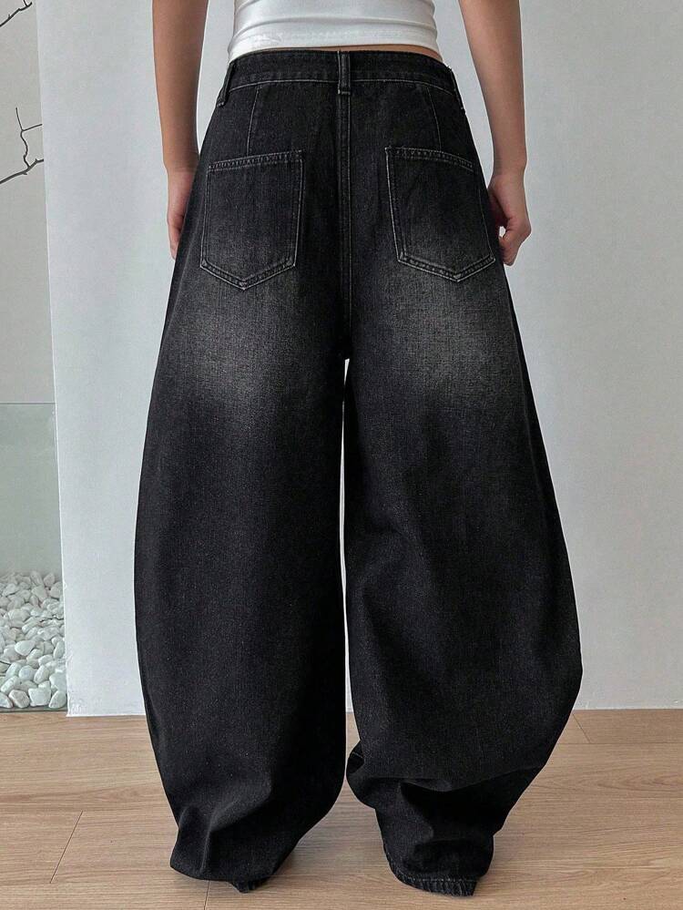 Vintage Loose Straight Leg Washed White Women's Jeans,Baggy Jeans