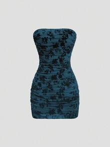 SHEIN PETITE Váy bó sát bodycon mini dáng lửng lưới mịn thời trang xuân/hè dành cho phụ nữ cao - Xanh đậm - Xem 3