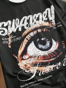 Manfinity VCAY Maglie alla moda, maglie di cultura di strada, maglie larghe da uomo, maglie a maniche corte a girocollo adatte per l'estate - nero - Visualizzare 3