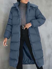 EURMUSE Women's Solid Hooded Padded Winter Coat - Cadet Blue - View 5