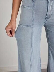 Flexra 休闲水洗低腰弹力喇叭牛仔裤 - 藍色 - 查看 7