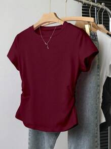 INAWLY Camiseta sencilla y lisa para mujer de talla grande, de moda para el verano