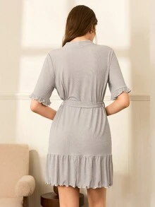 Moireta Bata cómoda y casual para mujer con dobladillo con volantes - Gris - Ver 2