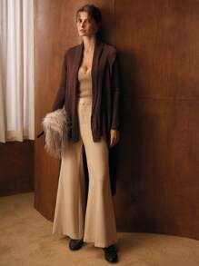 MOTF PREMIUM ASYMMETRICAL HEM SHAWL COLLAR RIBBED KNIT CARDIGAN