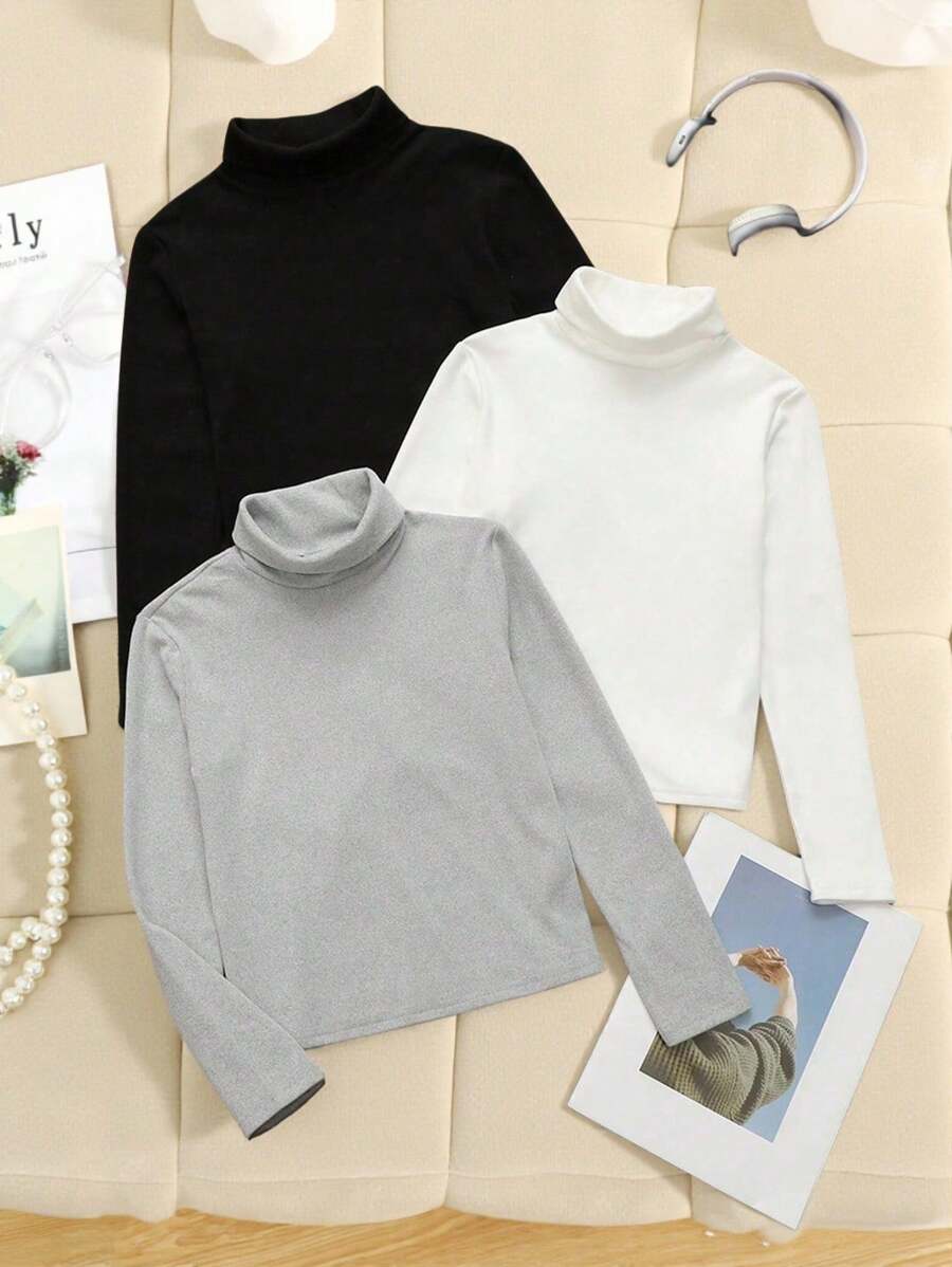 SHEIN 青少年女孩休閒翻領立領長袖三件套,適合外出穿著 - 彩色 - 查看 1