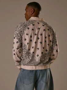 Musero Camisas polo oversized de manga comprida com estampa total e fechamento em três botões para outono/primavera/verão. - Preto e Branco - Ver 4