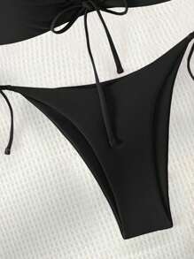 Swim Basics Bañador bikini bandeau con cordón lateral con cordón - Negro - Ver 6