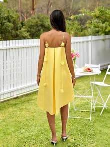 KARISMINA 女式夏季纯色3D花卉宽松无袖连衣裙