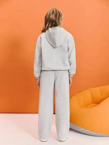 Leap Crew Leap Crew Tween Mädchen Lässig Strick Kapuzenjacke und gerade geschnittene Hose Set, Herbst/Winter - Hellgrau - Übersicht 2