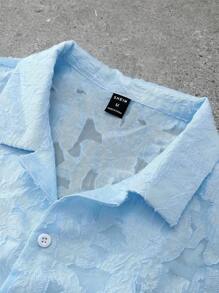 PAVTROS 男士年轻街头风格，工作室风格奢华纹理提花面料衬衫，纽扣宽松短袖短款衬衫，INS热卖，舒适休闲又不失时尚，休闲又不失优雅的风格，独特个性，适合休闲聚会、日常外出、半正式活动、度假、办公室等场合，节日礼物 - 淺藍色 - 查看 5