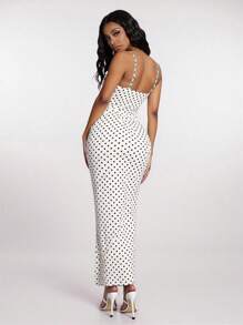 SHEIN SXY Women's Casual White Polka Dot Slip Dress, Comfortable Home Dress Polka Dot Dress White Polka Dot Dress Long Polka Dot Dress Summer Dress Bodycon Dress - Multicolor - View 3