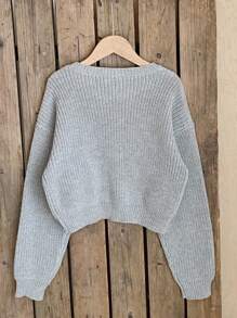 Sparklyn Tween Girl New Fashionable Versatile Cute Bow Knit Pullover Sweater Bow Sweater Bow Knit Sweater Sweater With Bows Bow Sweater Cropped Bow Sweater Cute Sweaters Sweater Fall Winter Fall Craft Sweater Cute Bow Sweaters - Grey - View 2